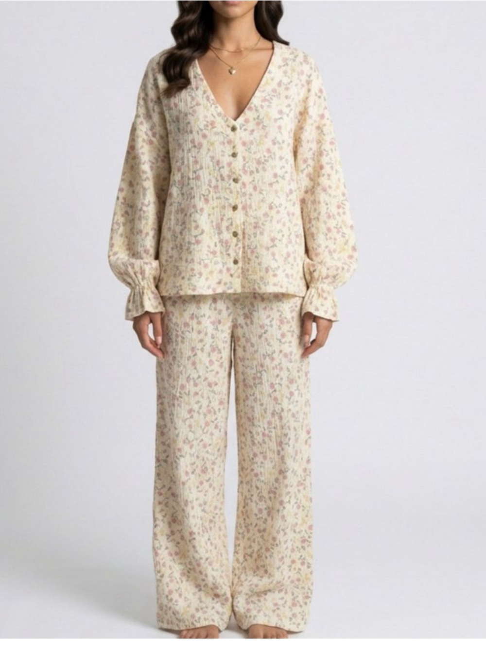 BRAND NEW WITH TAGS Light Beige Floral Wide-Leg Pantsuit - Brand